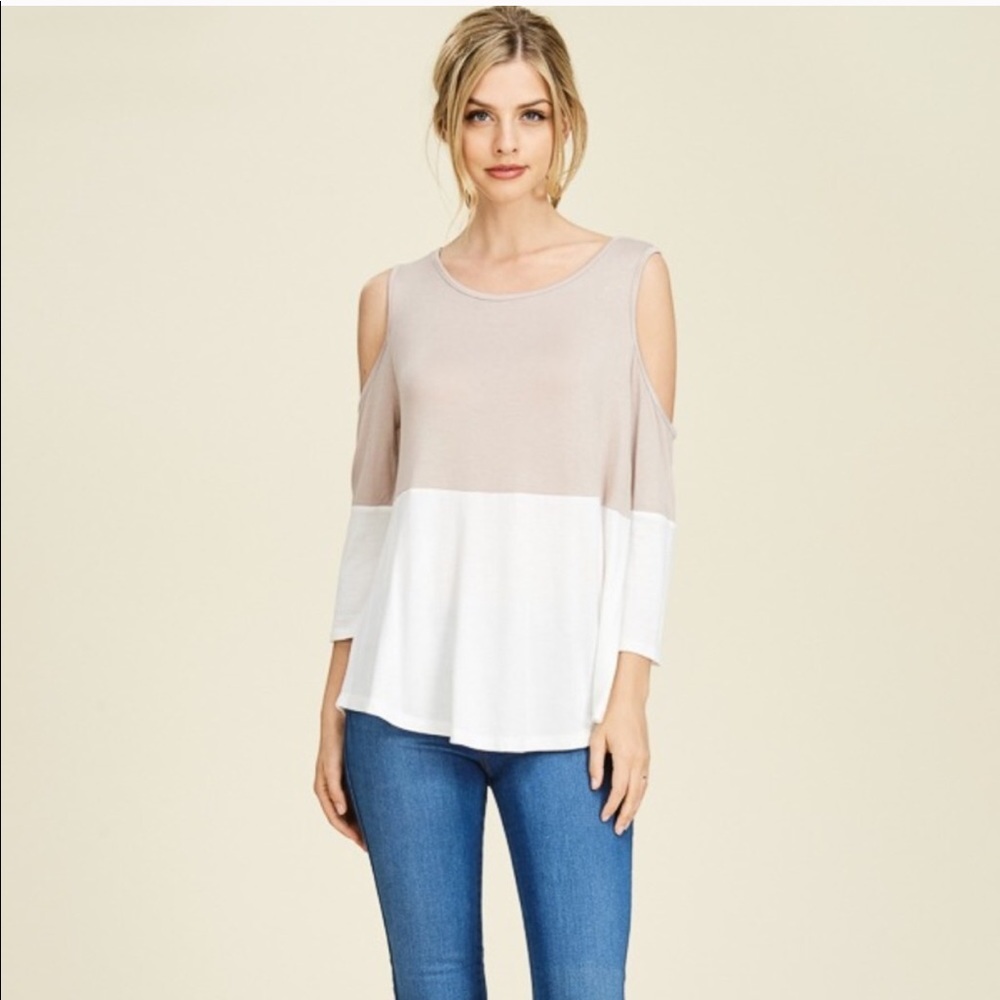 Cold shoulder color block top